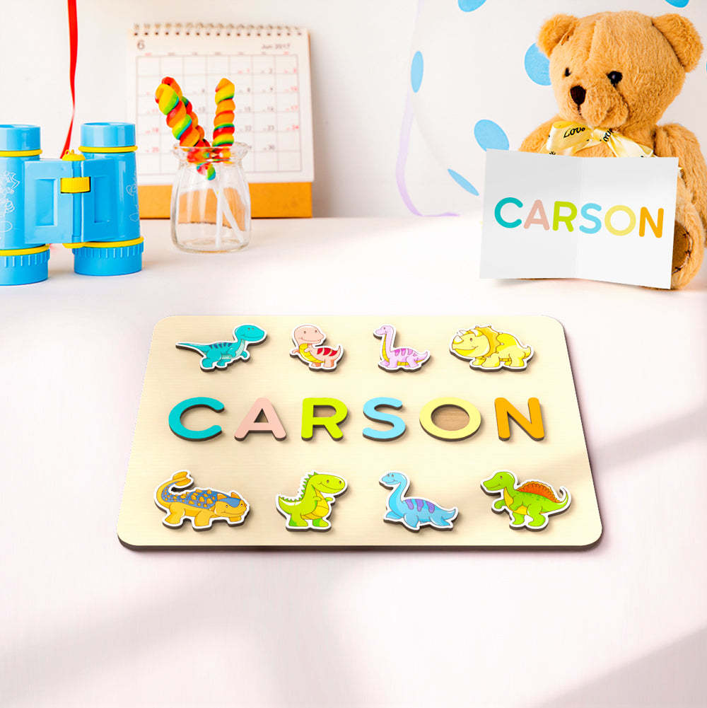 Personalisiertes Namenspuzzle Aus Holz Mit Tiermotiven Und Dinosauriern – Das Perfekte Geschenk Für Babys - CustWitDE
