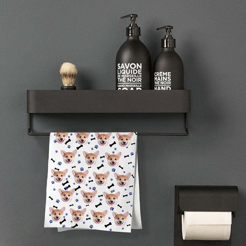 Benutzerdefinierte Hund Gesichter Pfote Und Knochen Strand Handtuch Personalisierte Foto Strand Handtuch Lustiges Geschenk - CustWitDE