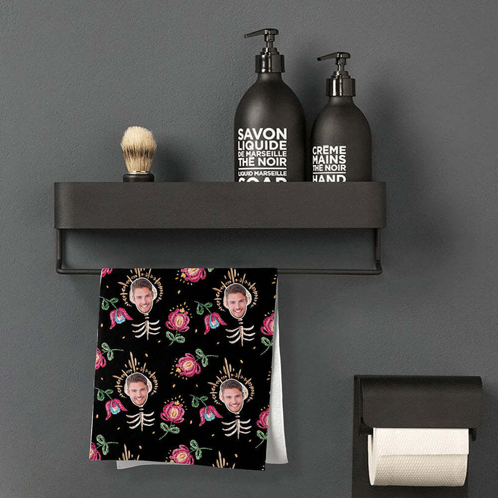 Benutzerdefinierte Gesicht Knochen Blumen Strand Handtuch Personalisierte Foto Strand Handtuch Lustige Geschenk - CustWitDE