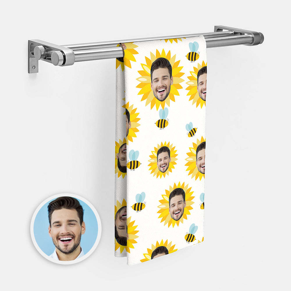 Benutzerdefinierte Gesicht Weiß Sonnenblume Strandtuch Personalisierte Foto Strandtuch Lustiges Geschenk - CustWitDE