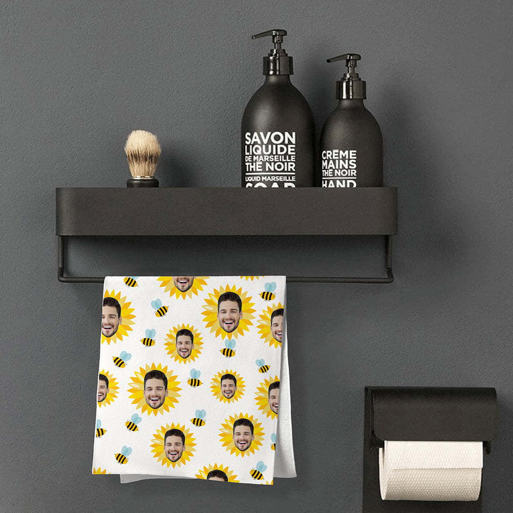 Benutzerdefinierte Gesicht Weiß Sonnenblume Strandtuch Personalisierte Foto Strandtuch Lustiges Geschenk - CustWitDE