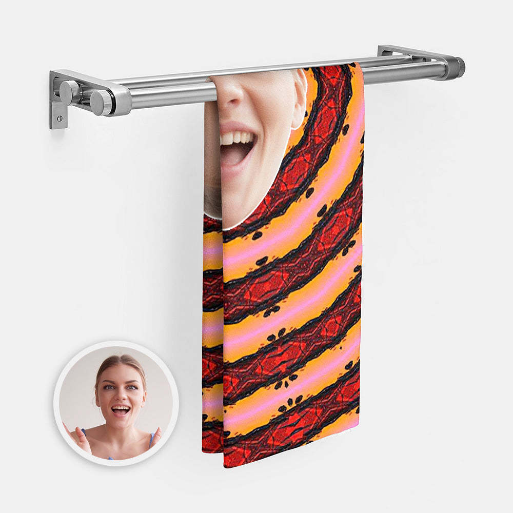 Benutzerdefinierte Gesicht Rot Wirbel Strandtuch Personalisierte Foto Strandtuch Lustiges Geschenk - CustWitDE
