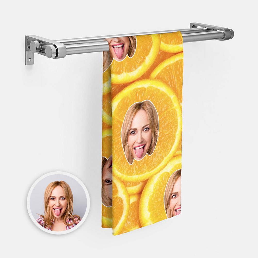 Benutzerdefinierte Gesicht Orange Strandtuch Personalisierte Foto Strandtuch Lustiges Geschenk - CustWitDE