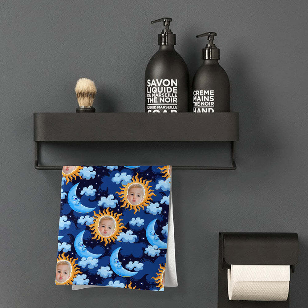 Benutzerdefinierte Gesicht Blau Mond Strand Handtuch Personalisierte Foto Strand Handtuch Lustige Geschenk - CustWitDE