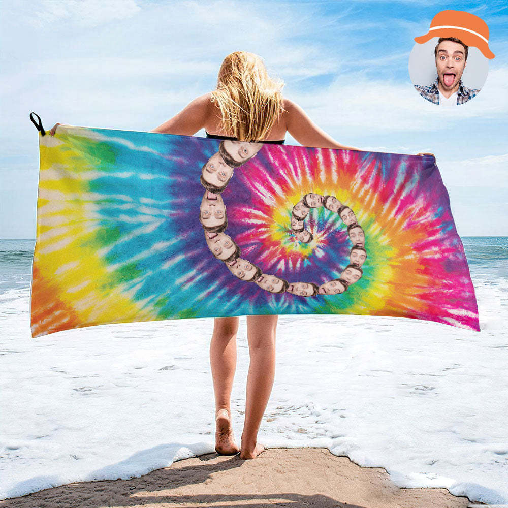 Benutzerdefinierte Gesichter Regenbogen Strand Handtuch Personalisierte Foto Strand Handtuch Lustiges Geschenk - CustWitDE