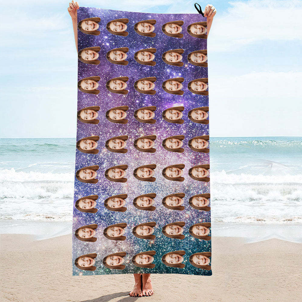 Benutzerdefinierte Gesichter Sternenhimmel Strandtuch Personalisiertes Foto Strandtuch Lustiges Geschenk - CustWitDE