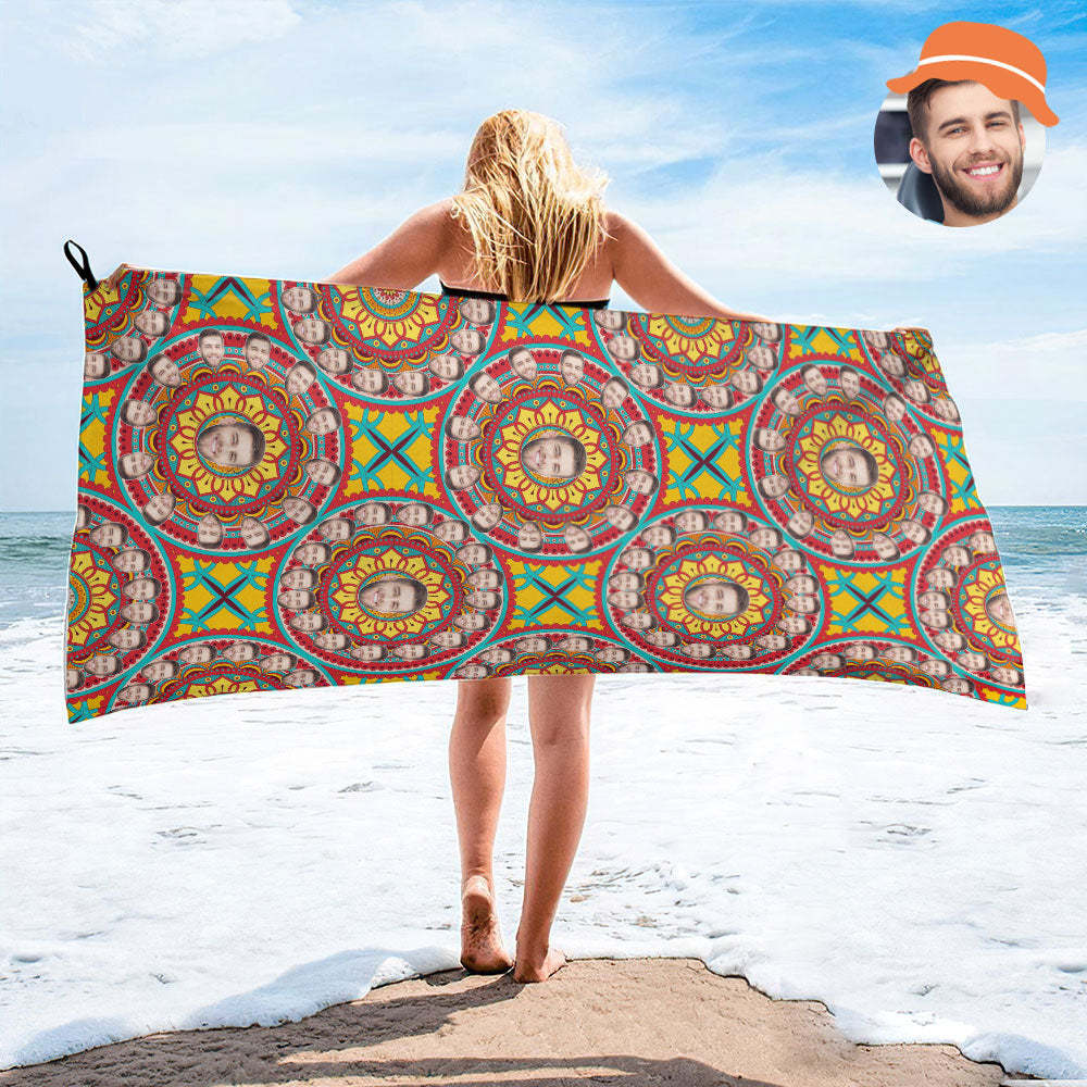 Benutzerdefinierte Gesicht Kreis Strandtuch Personalisierte Foto Strandtuch Lustiges Geschenk - CustWitDE
