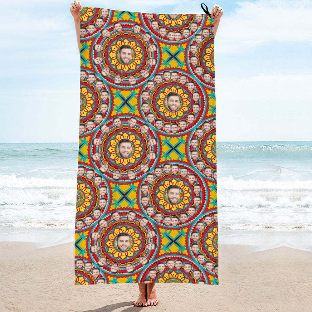 Benutzerdefinierte Gesicht Kreis Strandtuch Personalisierte Foto Strandtuch Lustiges Geschenk - CustWitDE