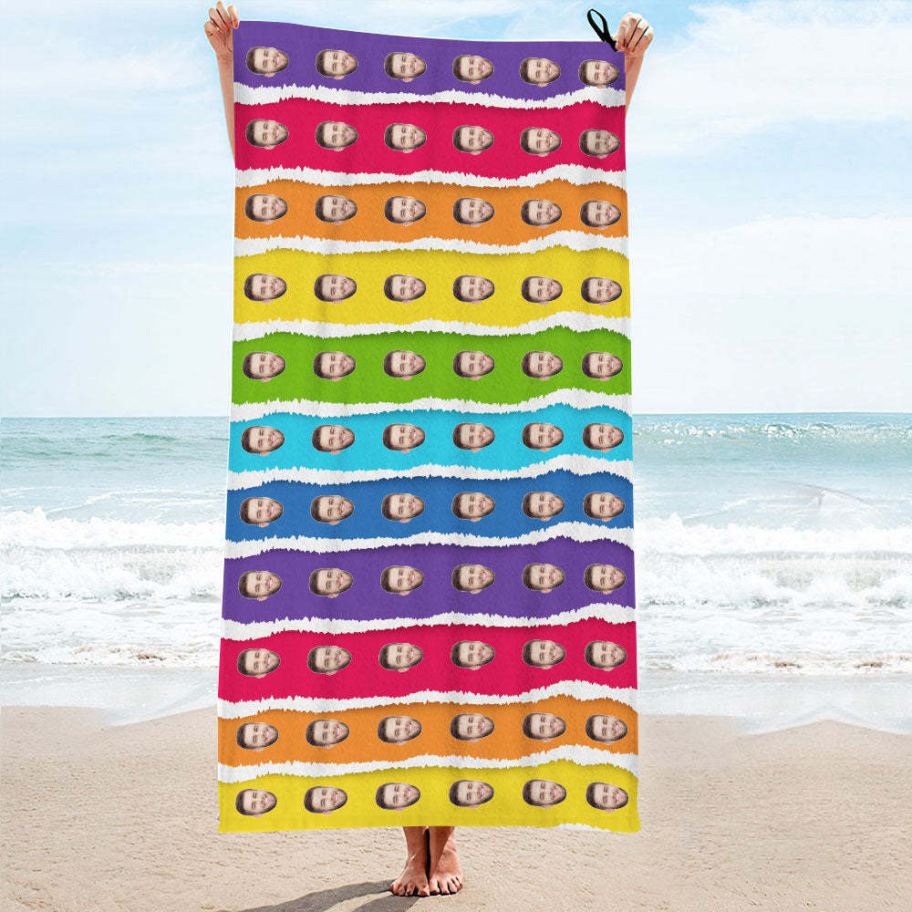 Benutzerdefinierte Gesicht Regenbogen Kuchen Strand Handtuch Personalisierte Foto Strand Handtuch Lustige Geschenk - CustWitDE