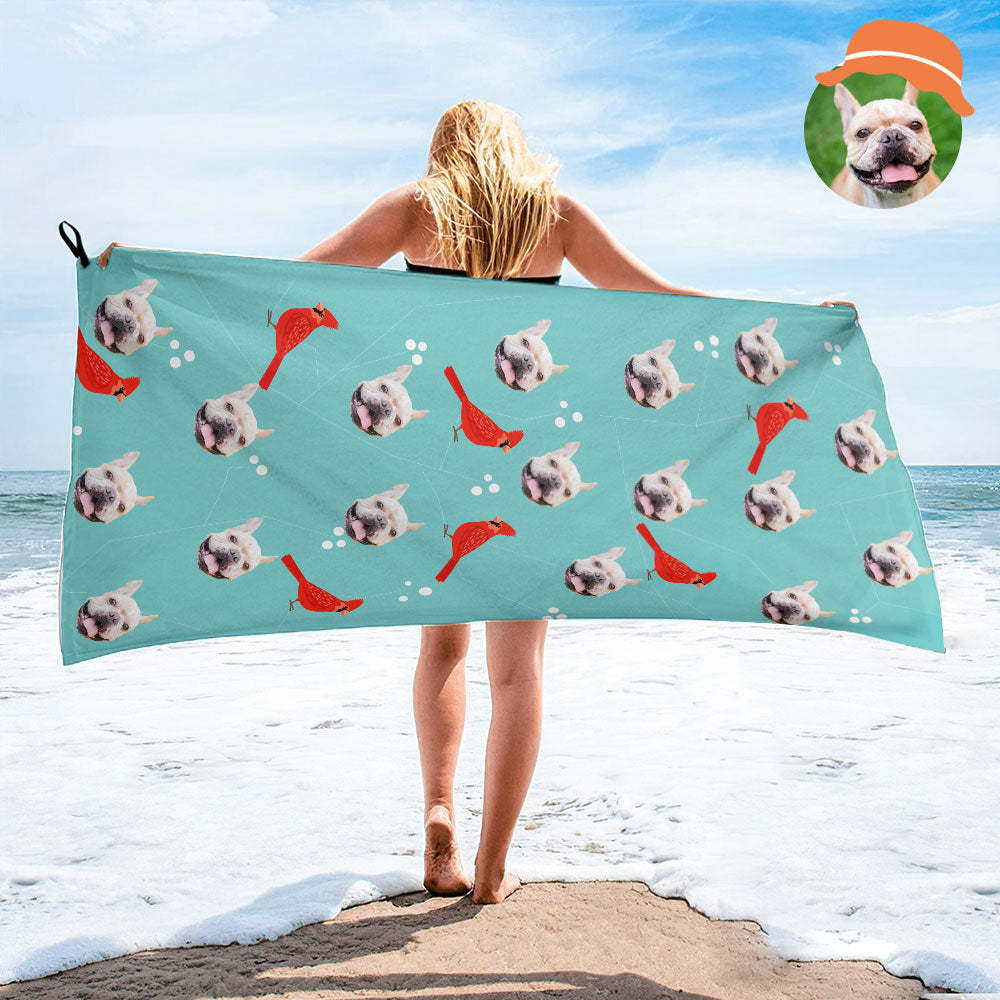 Benutzerdefinierte Hund Gesichter Strand Handtuch Personalisierte Foto Strand Handtuch Lustiges Geschenk - CustWitDE