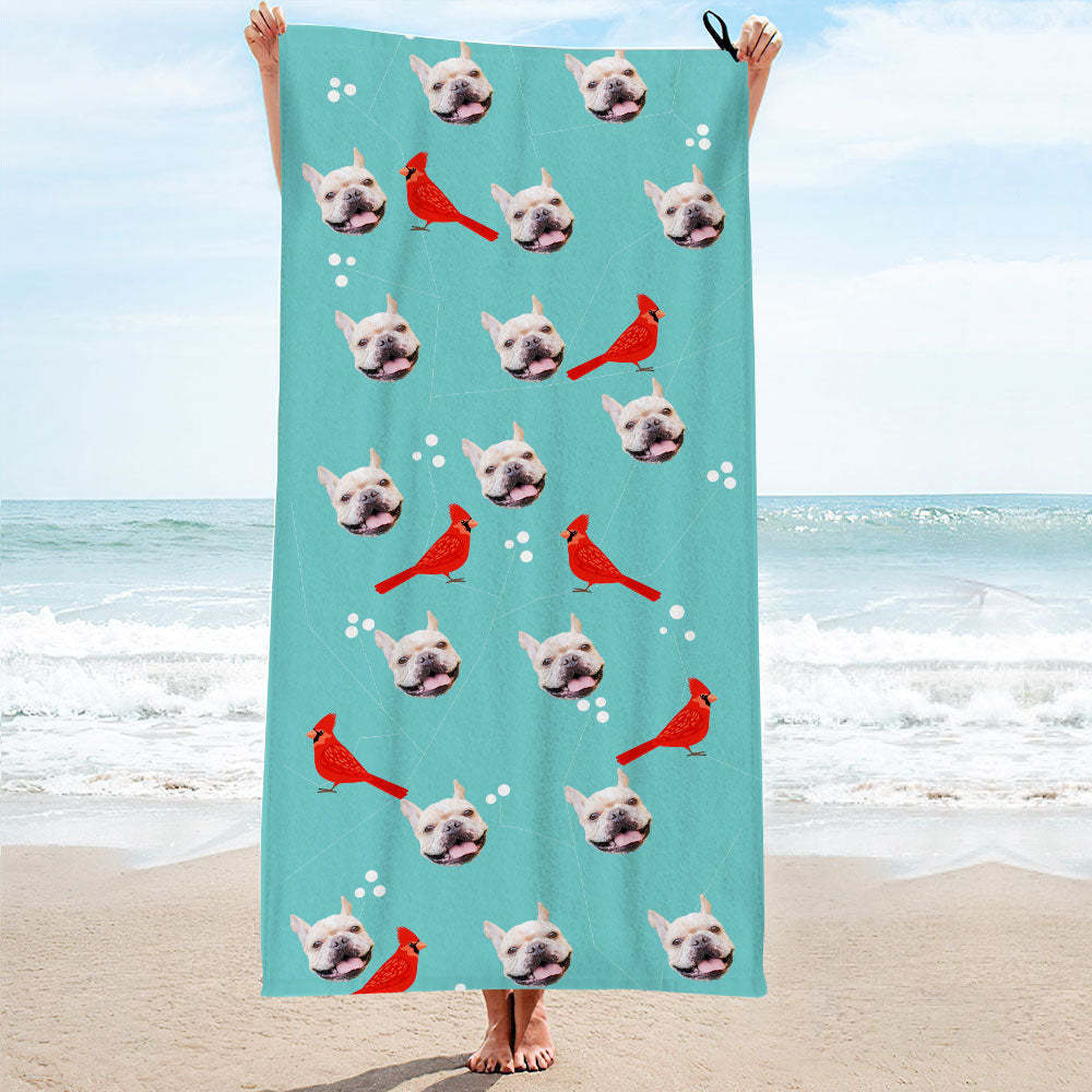 Benutzerdefinierte Hund Gesichter Strand Handtuch Personalisierte Foto Strand Handtuch Lustiges Geschenk - CustWitDE