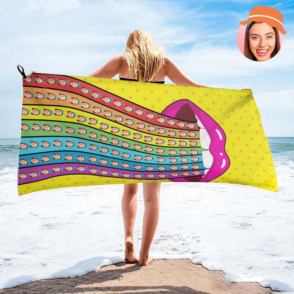 Benutzerdefinierte Gesicht Regenbogen Zunge Strand Handtuch Personalisierte Foto Strand Handtuch Lustige Geschenk - CustWitDE