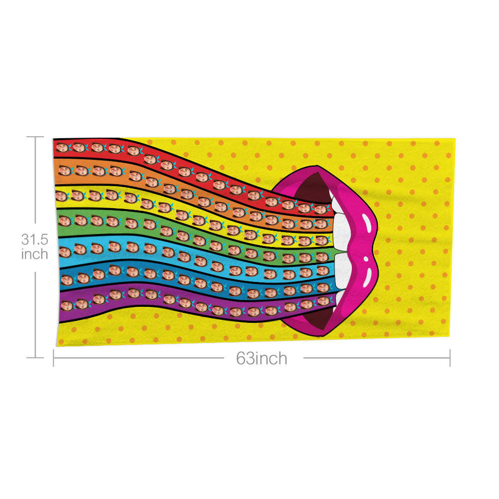 Benutzerdefinierte Gesicht Regenbogen Zunge Strand Handtuch Personalisierte Foto Strand Handtuch Lustige Geschenk - CustWitDE