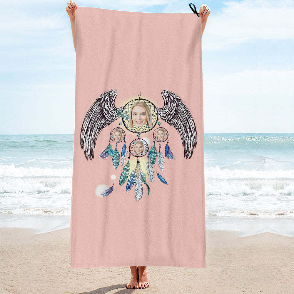 Benutzerdefiniertes Gesicht Traumfänger Strandtuch Personalisiertes Foto Strandtuch Lustiges Geschenk - CustWitDE