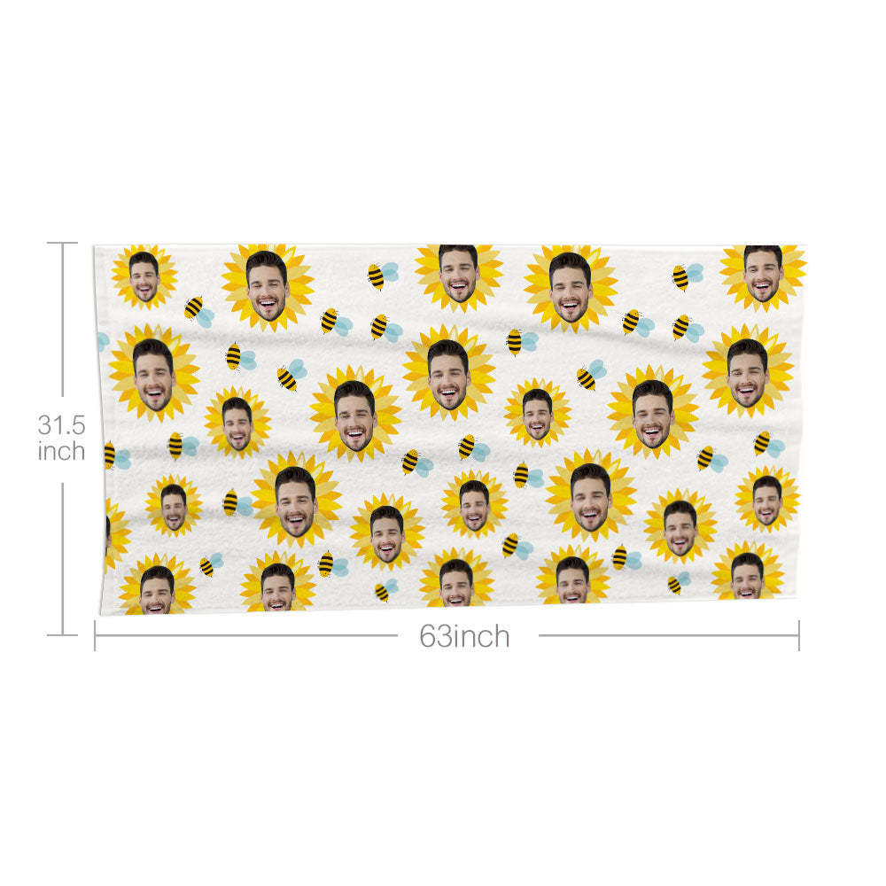 Benutzerdefinierte Gesicht Weiß Sonnenblume Strandtuch Personalisierte Foto Strandtuch Lustiges Geschenk - CustWitDE