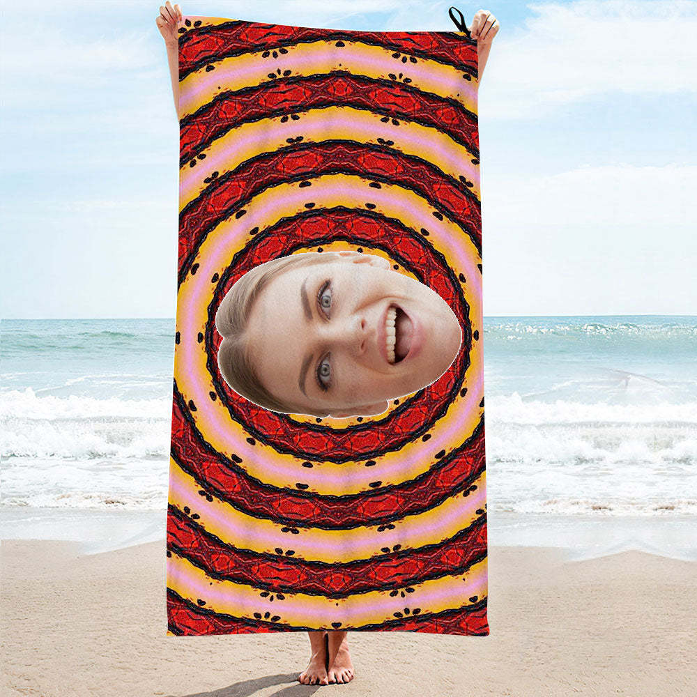 Benutzerdefinierte Gesicht Rot Wirbel Strandtuch Personalisierte Foto Strandtuch Lustiges Geschenk - CustWitDE