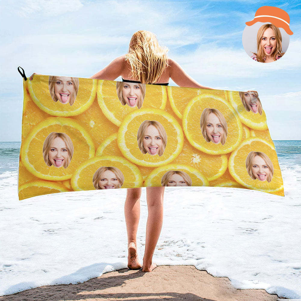 Benutzerdefinierte Gesicht Orange Strandtuch Personalisierte Foto Strandtuch Lustiges Geschenk - CustWitDE