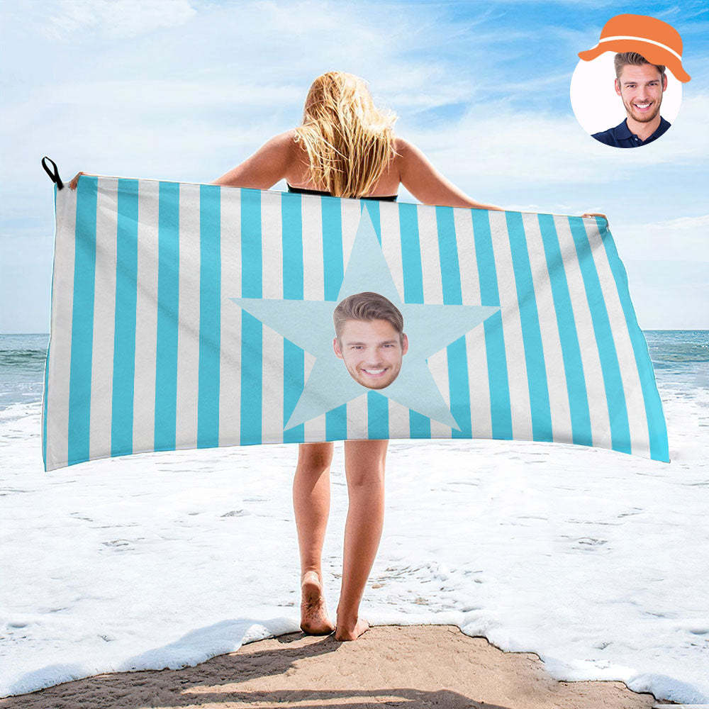 Benutzerdefinierte Gesicht Stern Strandtuch Personalisierte Foto Strandtuch Lustiges Geschenk - CustWitDE