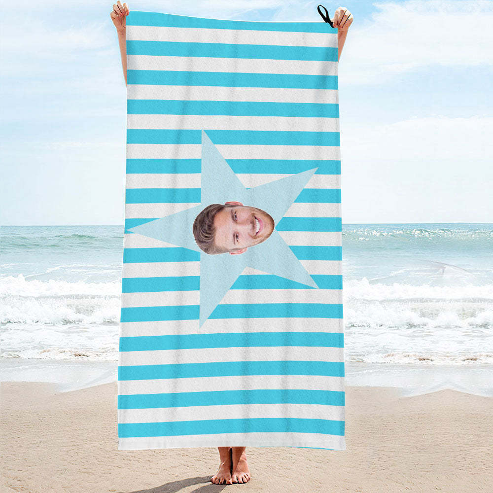 Benutzerdefinierte Gesicht Stern Strandtuch Personalisierte Foto Strandtuch Lustiges Geschenk - CustWitDE