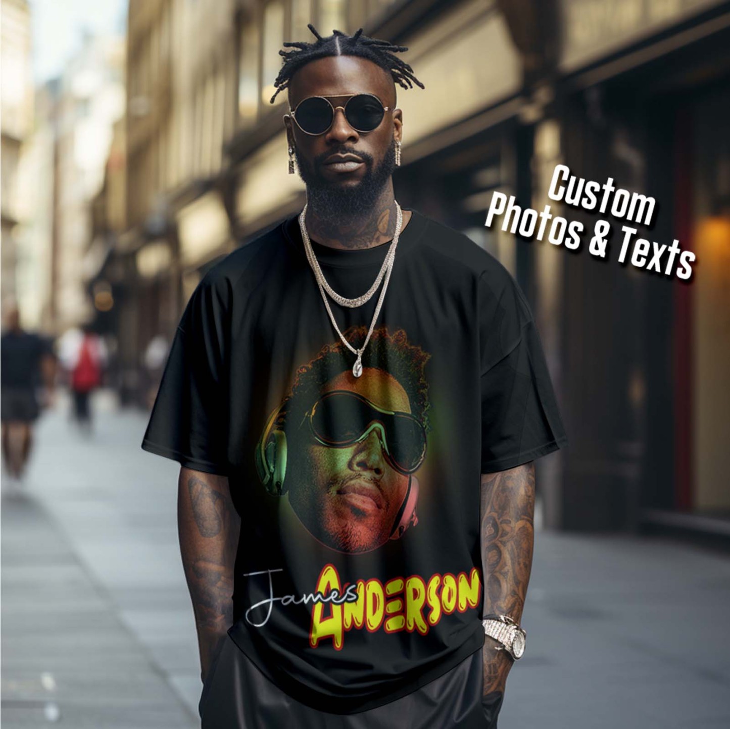 Benutzerdefinierte Gesicht Vintage Rap T-shirt Personalisierte Portrait T-shirt Mit Namen - CustWitDE