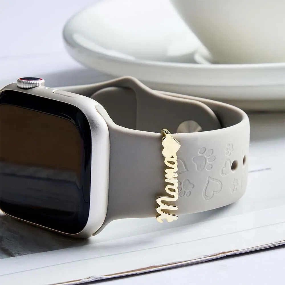 Personalisierter Apple Watch Name Mama Tag Charm, Personalisierter Smart Watch Straps Charm, Massiver Gold Smart Watch Tag, Namensfigur Zubehör