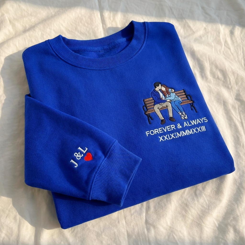 Personalisiertes Sweatshirt Mit Farbenfroher Stickerei Und Einem Porträt Eines Paares/vaters/mama – Eine Geschenkidee Zum Vatertag