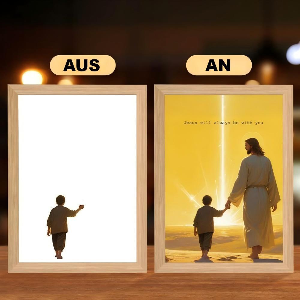 Jesus Lampe mit LED-Beleuchtung - Christliches Nachtlicht & Wanddekoration aus Holz