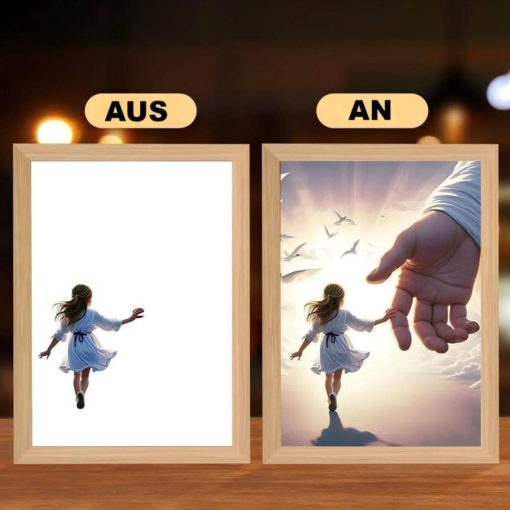 Jesus Lampe mit LED-Beleuchtung - Christliches Nachtlicht & Wanddekoration aus Holz