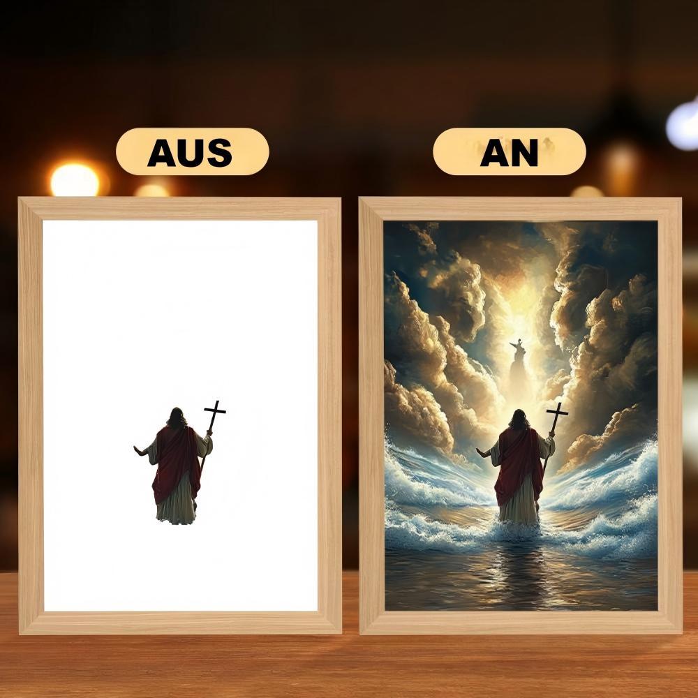 Jesus Lampe mit LED-Beleuchtung - Christliches Nachtlicht & Wanddekoration aus Holz