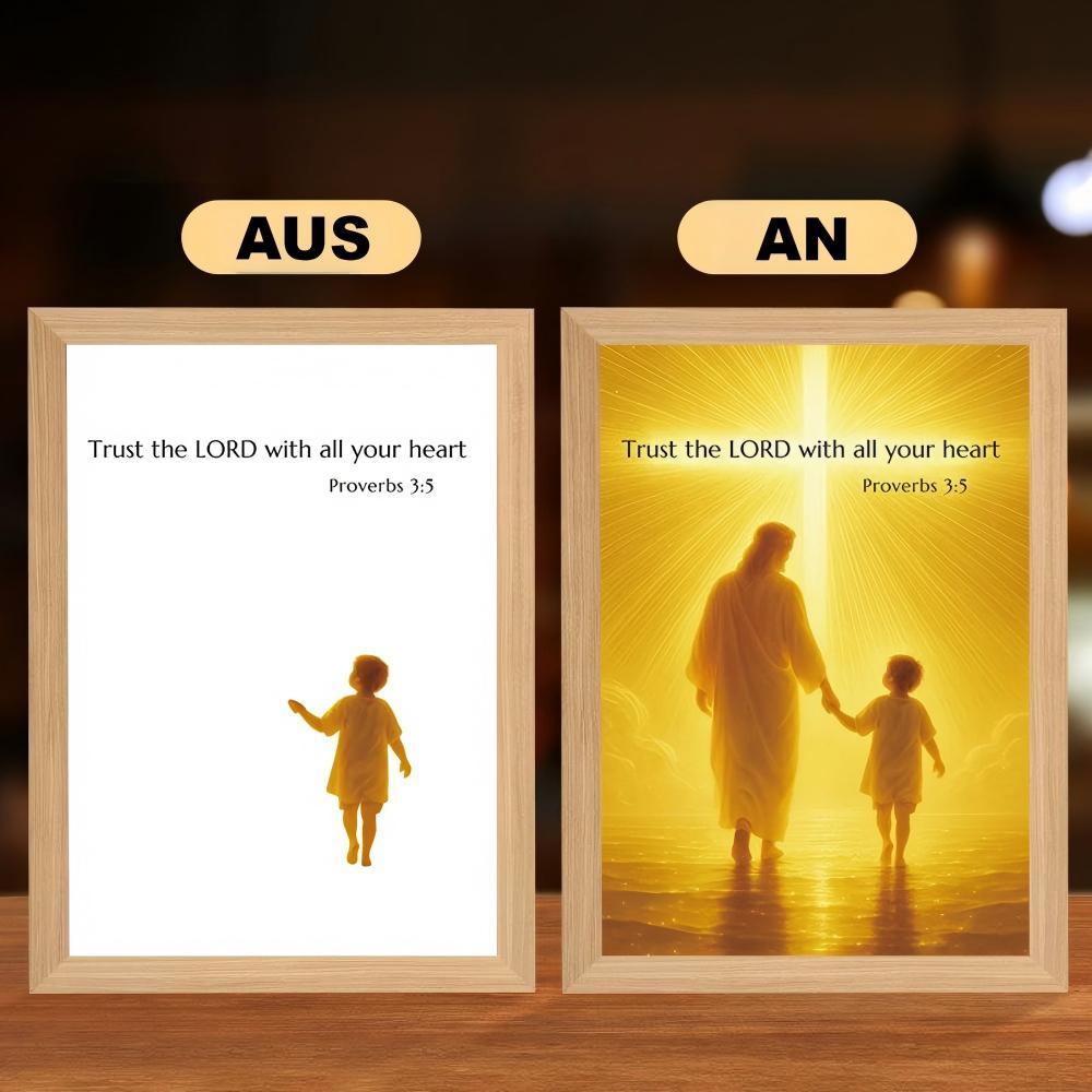 Jesus Lampe mit LED-Beleuchtung - Christliches Nachtlicht & Wanddekoration aus Holz