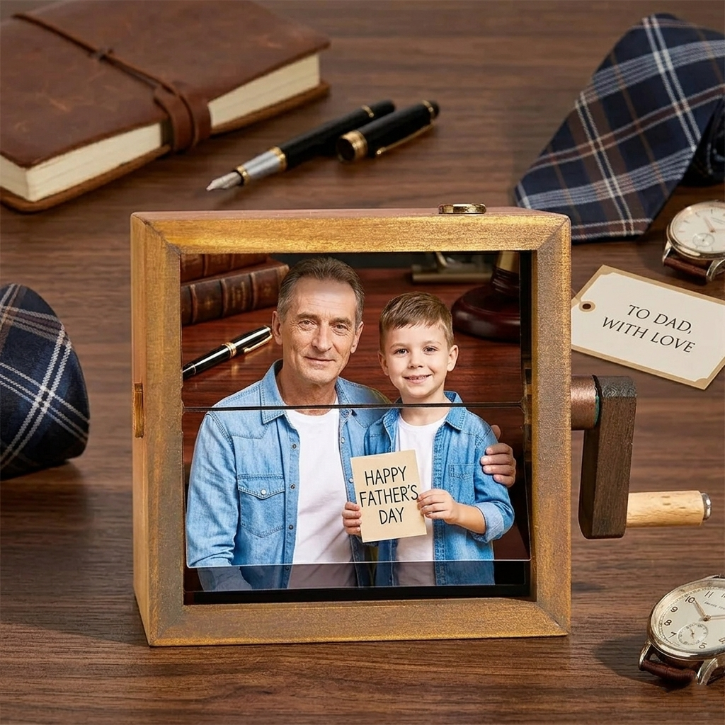 Benutzerdefinierter Foto Flipbox-rahmen, Animationsmaschine, Mechanisches Fotoalbum Mit Handkurbel Und Hellem Baby-fotowürfelrahmen Aus Schwarzem Walnussholz, Kreatives Geschenk