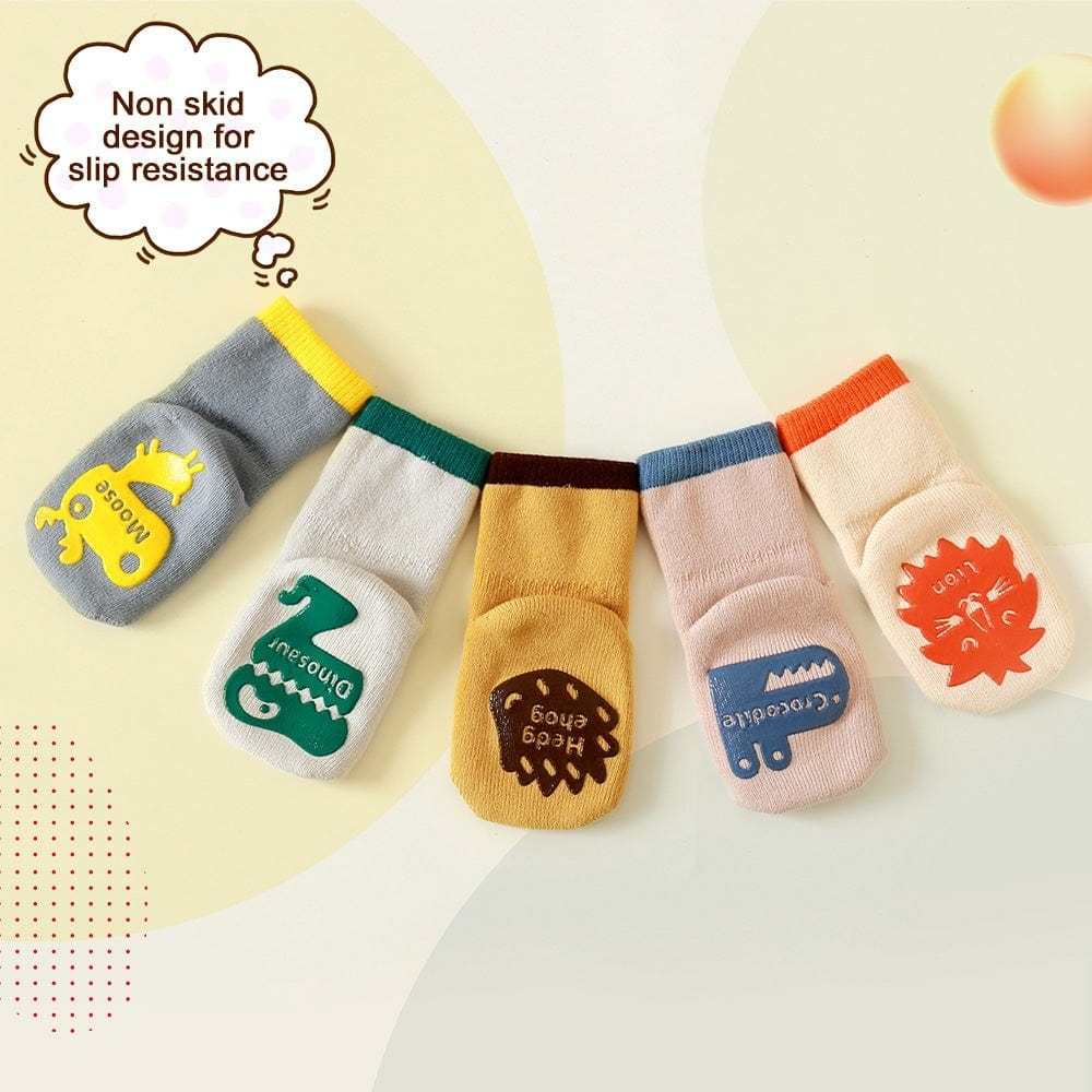 Rutschfeste Socken Für Kleinkinder Mit Tiermotiven, 5 Paar Für 1 Set - CustWitDE