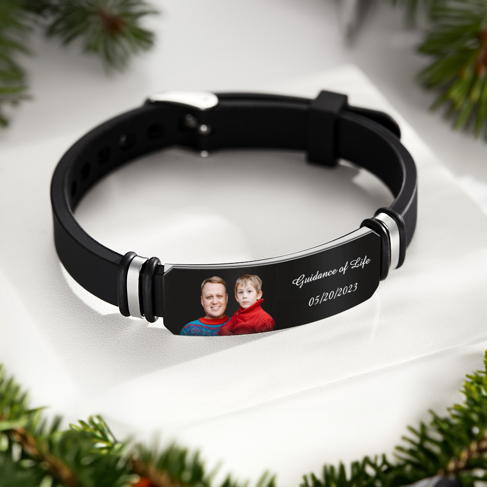 Benutzerdefiniertes Schwarzes Armband Mit Fotogravur Für Männer, Personalisiertes Armband Für Männer, Perfektes Geschenk Für Weihnachten - CustWitDE