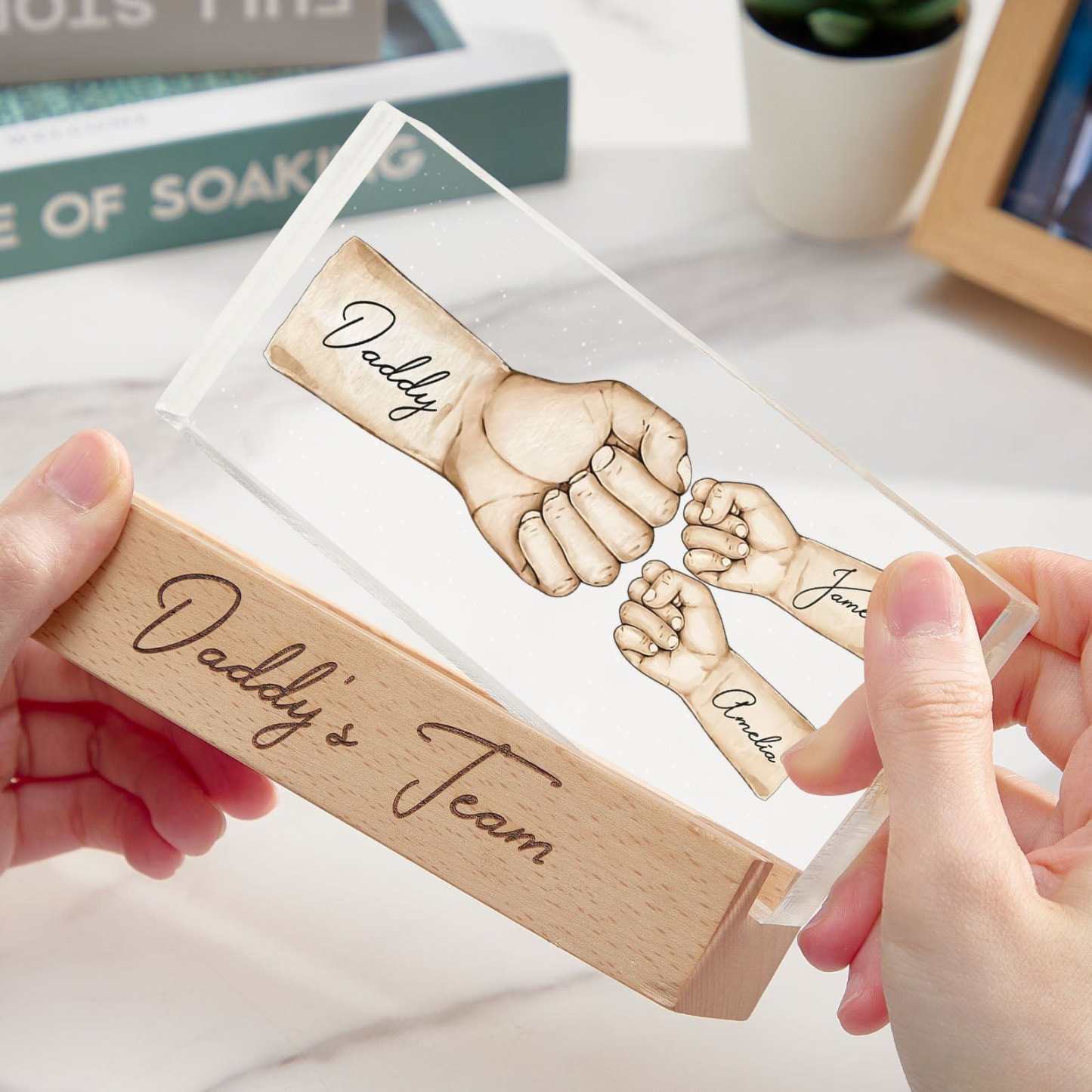 Benutzerdefinierte Acryl Led Nachtlicht Personalisierte Daddy Es Team Fist Bump Vatertagsgeschenk Für Papa - CustWitDE