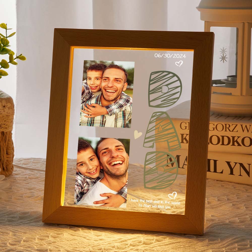 Personalisierter Foto- Und Text-lichtrahmen Aus Acryl Zum Vatertag – Personalisiertes Geschenk Mit Warmem Led-licht - CustWitDE