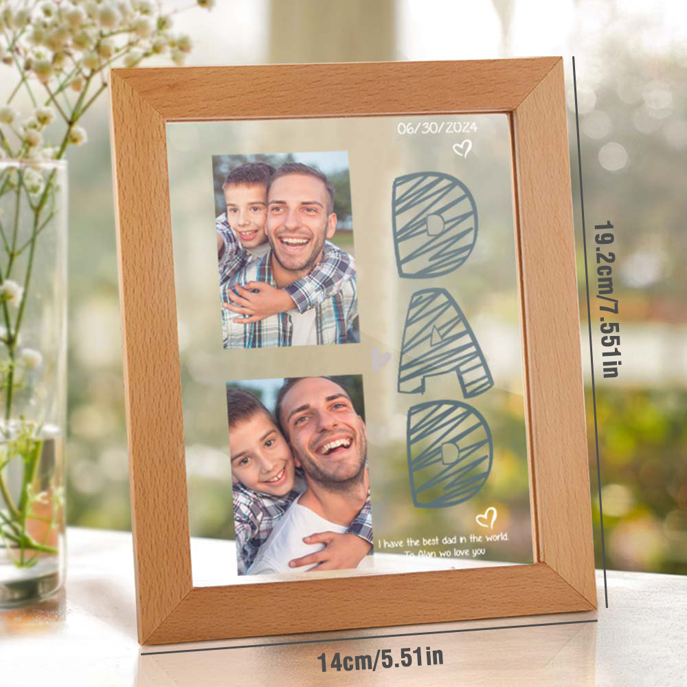 Personalisierter Foto- Und Text-lichtrahmen Aus Acryl Zum Vatertag – Personalisiertes Geschenk Mit Warmem Led-licht - CustWitDE