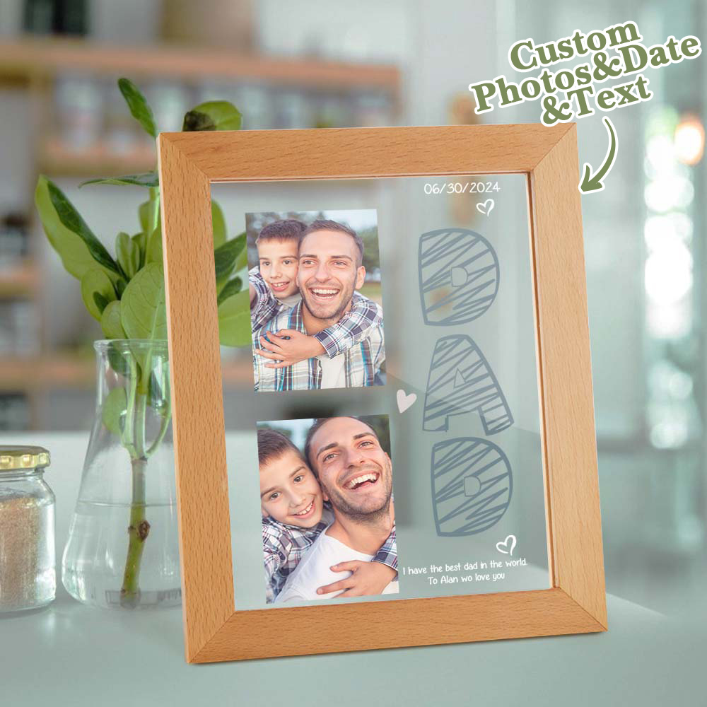 Personalisierter Foto- Und Text-lichtrahmen Aus Acryl Zum Vatertag – Personalisiertes Geschenk Mit Warmem Led-licht - CustWitDE