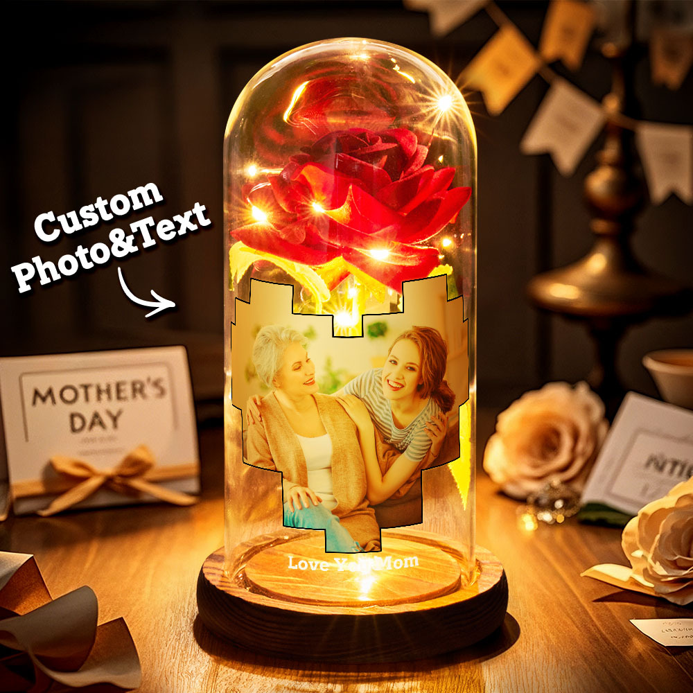 Led-nachtlicht „ewige Rose“ Mit Individuellem Foto Und Text, Personalisiertes Foto-nachtlicht In Herzform Als Muttertagsgeschenk - CustWitDE
