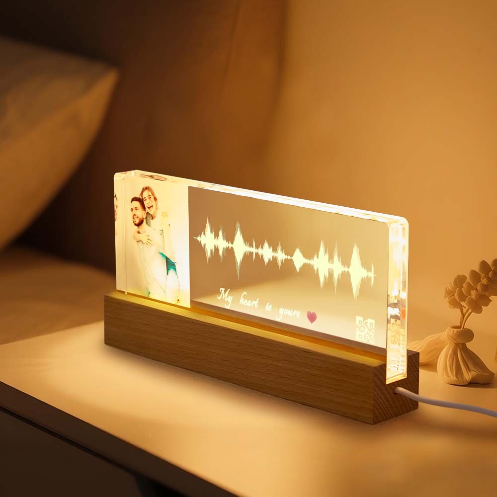 Custom Night Light With Personalized Photo Text And Soundwave Led Lamp With QR Code