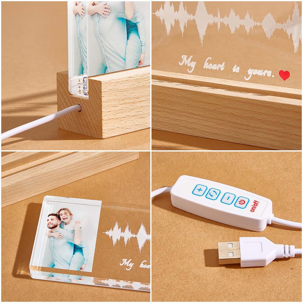 Custom Night Light With Personalized Photo Text And Soundwave Led Lamp With QR Code