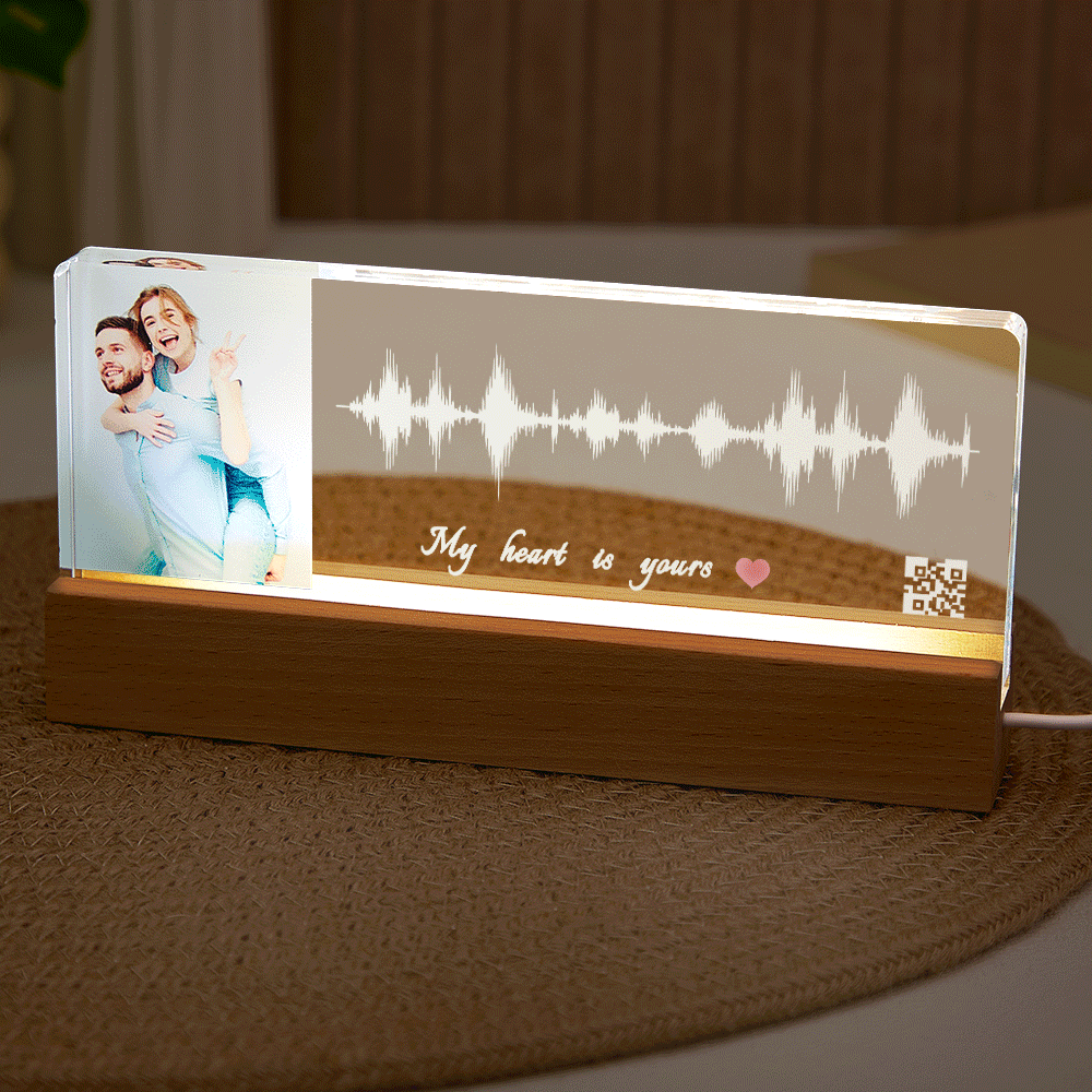 Custom Night Light With Personalized Photo Text And Soundwave Led Lamp With QR Code
