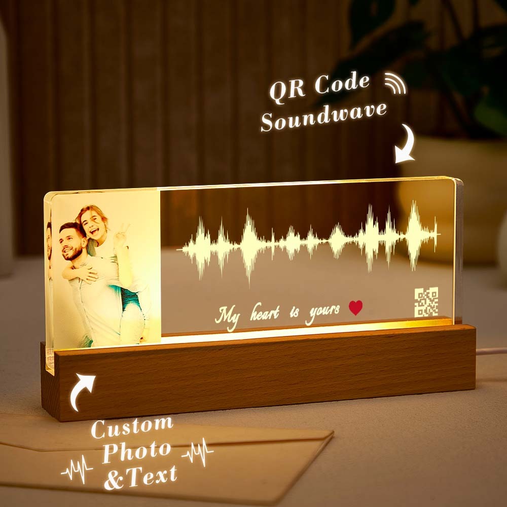 Custom Night Light With Personalized Photo Text And Soundwave Led Lamp With QR Code