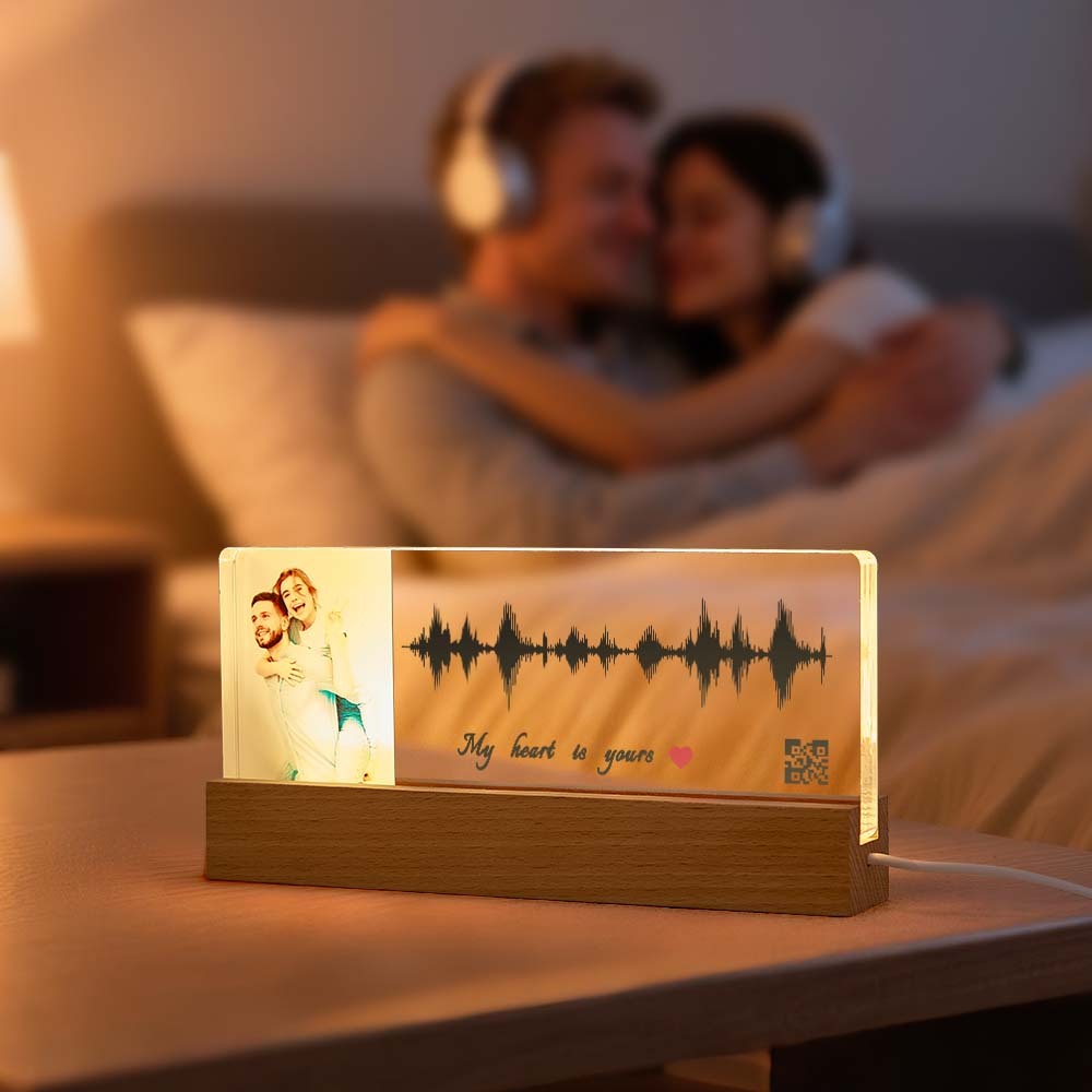 Custom Night Light With Personalized Photo Text And Soundwave Led Lamp With QR Code