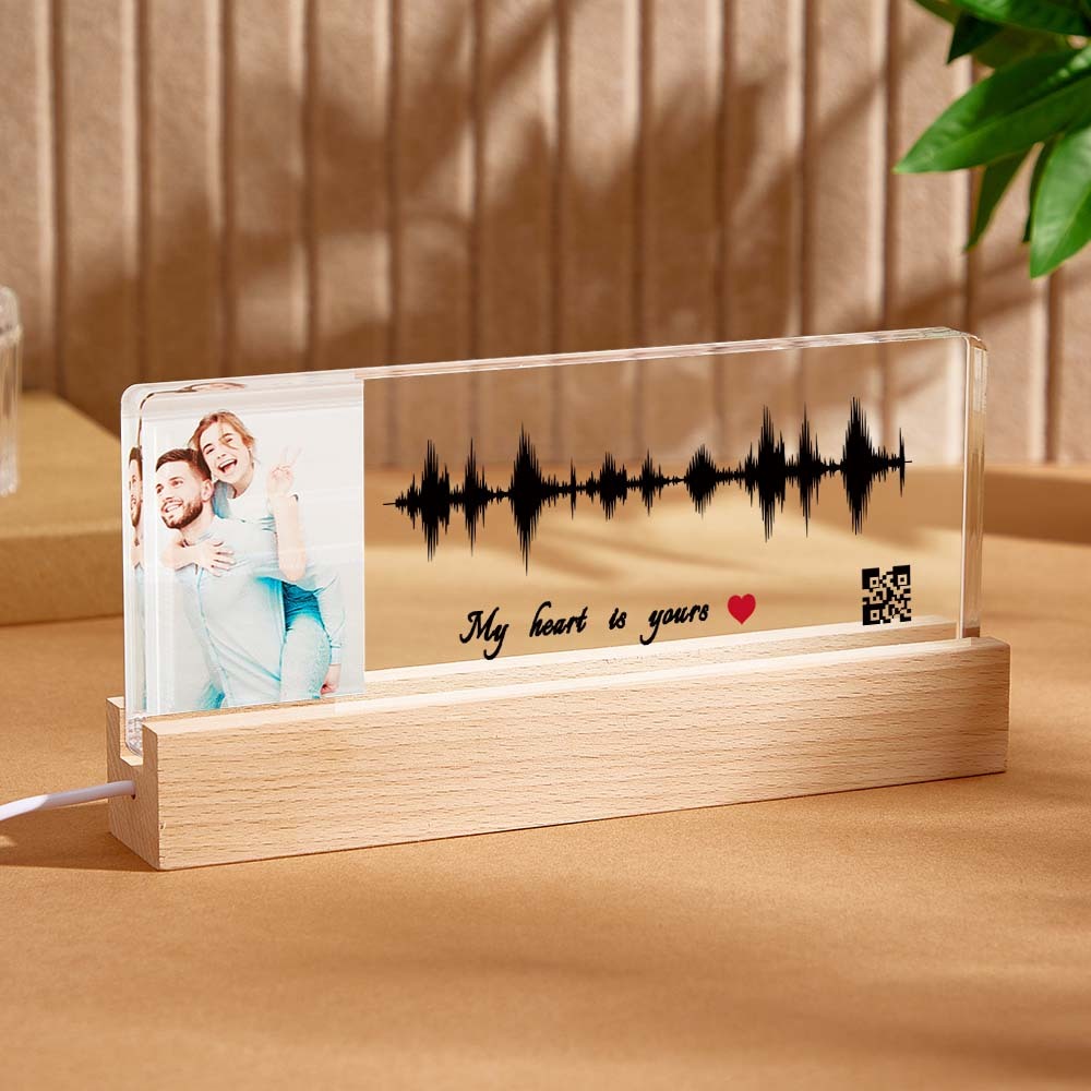 Custom Night Light With Personalized Photo Text And Soundwave Led Lamp With QR Code