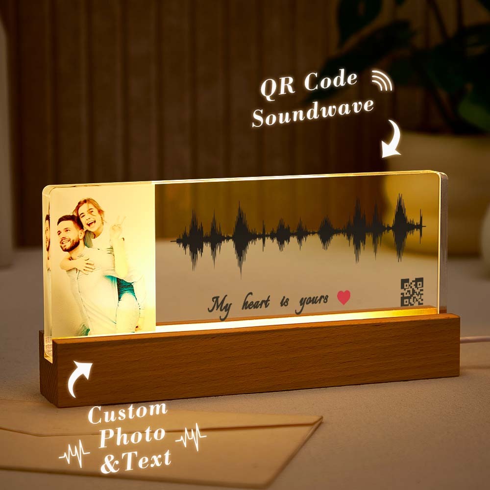 Custom Night Light With Personalized Photo Text And Soundwave Led Lamp With QR Code