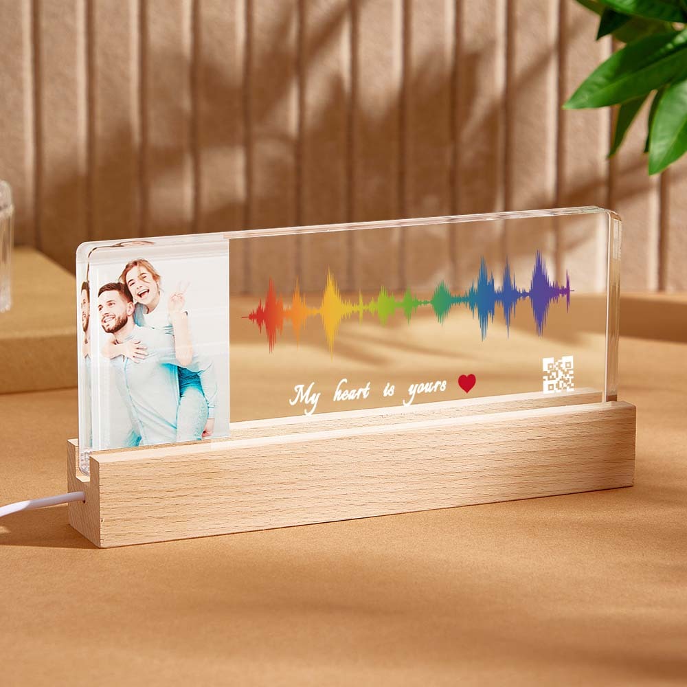 Custom Night Light With Personalized Photo Text And Soundwave Led Lamp With QR Code