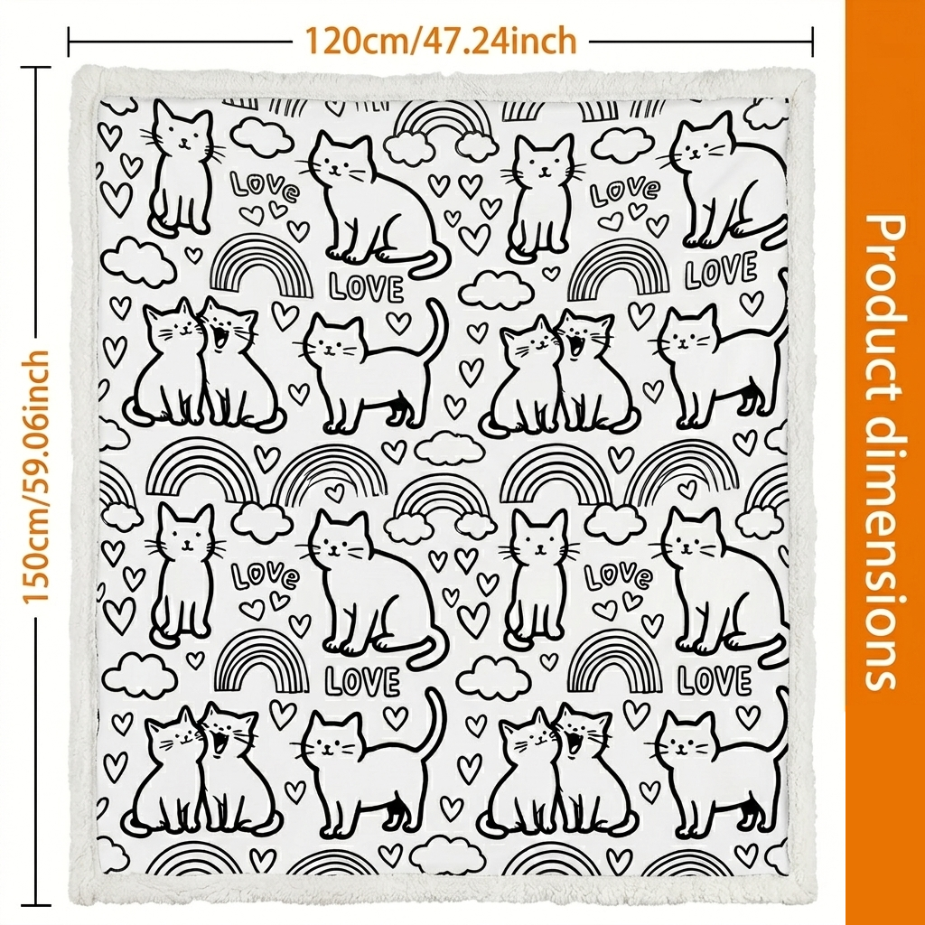 DIY-Zeichnungsdecke Doodle Cats & Dogs Haustierdecken, Anpassbare Waschbare Kunstdecken Für Katzenliebhaber - CustWitDE