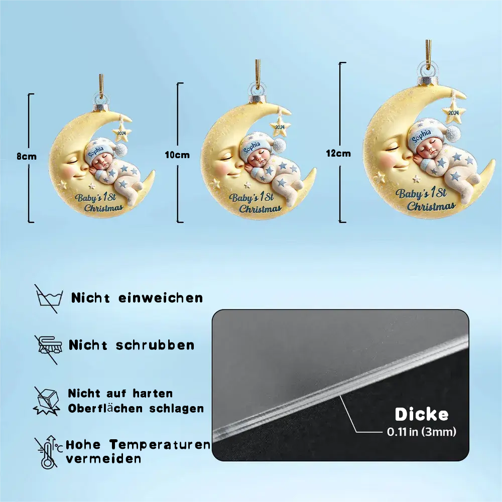 3d-effekt Baby Auf Dem Mond Erstes Weihnachten 1. Weihnachtsandenken Personalisiertes Acrylornament