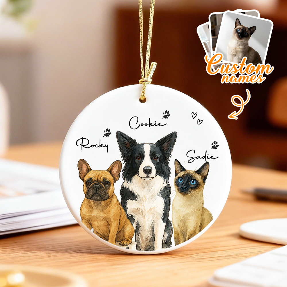 Personalisiertes Aquarell-Haustier Ornament – Individuelles Foto-Anhänger aus Keramik