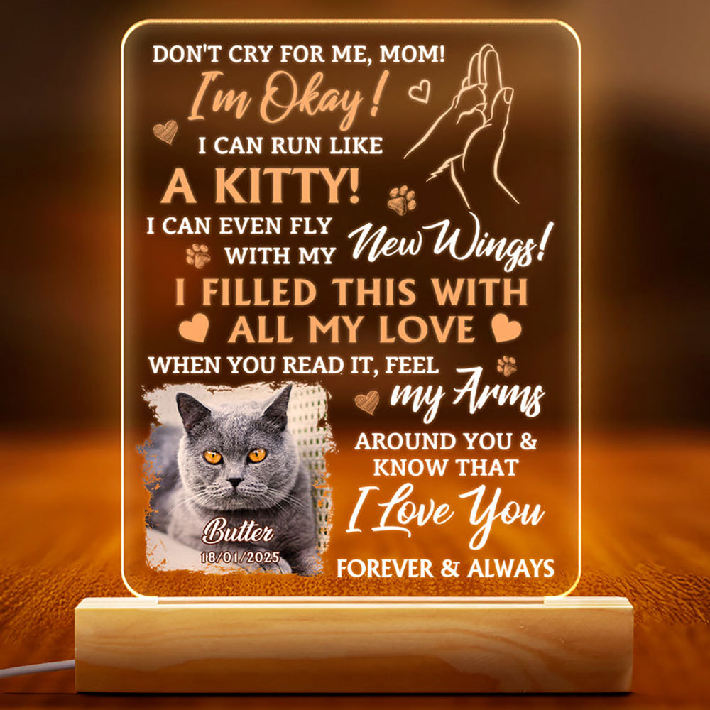 Custom Pet Photo Don't Cry For Me Night Light - Gift For Memorial Dog Family Loss Gift